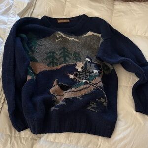 Vintage-Style Navy Knit Canoeist Sweater